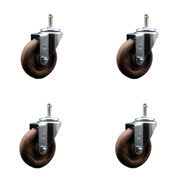 4 High Temp Glass Filled Nylon Wheel Swivel 7/16'' Grip Ring Stem Caster Set, 4PK